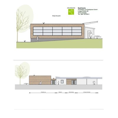 Bild vergr&ouml;&szlig;ern: Neue Mehrzweckhalle Lossetalstadion West- und Südansicht.