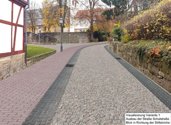 Bild vergr&ouml;&szlig;ern: So könnte die Schulstraße nach der grundhaften Erneuerung aussehen (Visualisierung Ingenieurbüro Heer).