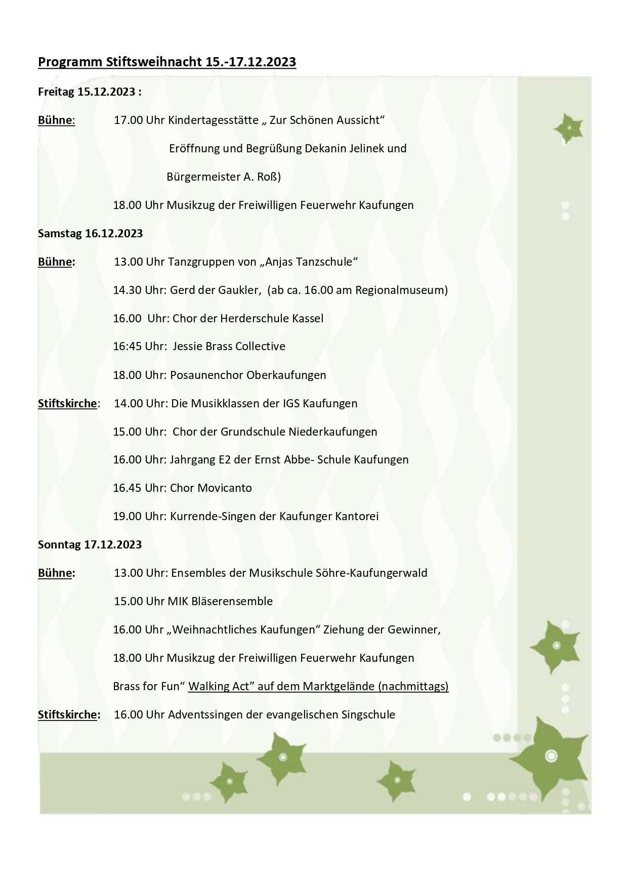 Bild vergr&ouml;&szlig;ern: Programm Stiftsweihnacht 2023