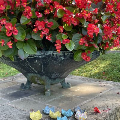 Bild vergr&ouml;&szlig;ern: Selbst gebastelte Blumen wurden am Mahnmal abgelegt, sie erinnern an die Opfer der Kriege und an den Wert von friedlichen Begegnungen.